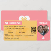Sunset Pink & Goldenrod Boarding Pass Wedding 招待状 (正面/裏面)