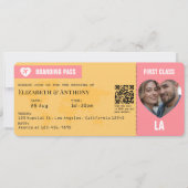 Sunset Pink & Goldenrod Boarding Pass Wedding 招待状 (正面)