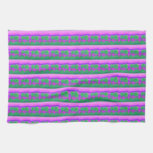 Sunset Pink Green Purple Kitchen Towel キッチンタオル (横)
