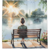 Sunset Reflections Lake Scene シャワーカーテン (正面)