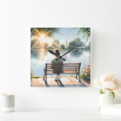 Sunset Reflections Lake Scene スクエア壁時計 (ホーム)