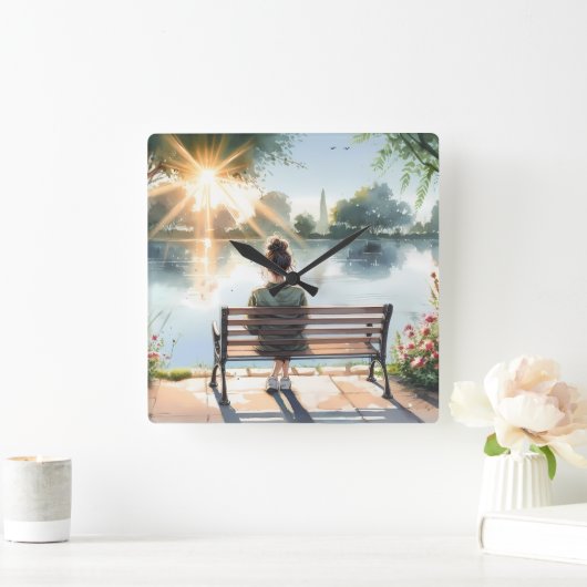 Sunset Reflections Lake Scene スクエア壁時計 (ホーム)