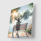 Sunset Reflections Lake Scene スクエア壁時計 (傾斜)