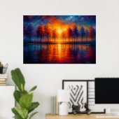 Sunset Reflections Over Autumn Lake ポスター (ホームオフィス)