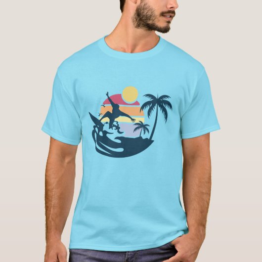 Sunset Retro Surfing Surf Beach Summer Vibes Surf Tシャツ (正面)