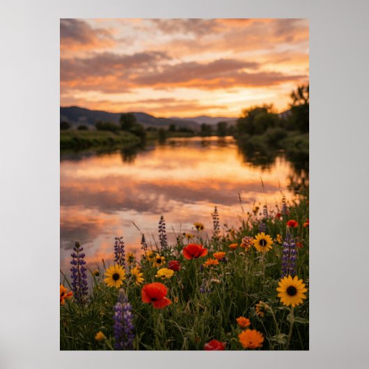 Sunset River Landscape Poster ポスター (正面)