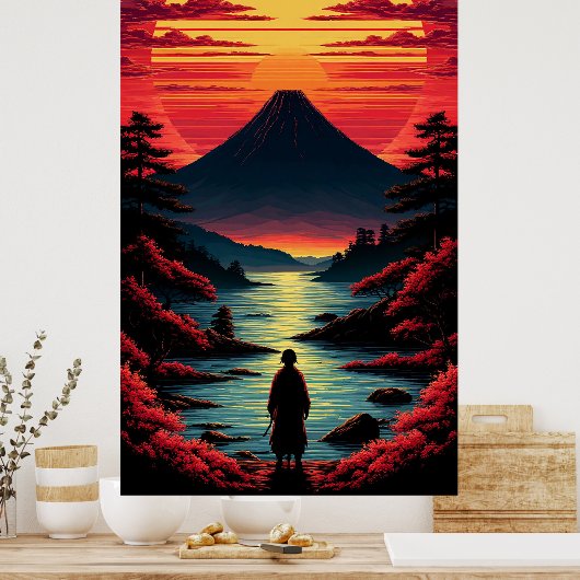 Sunset River With Volcano ポスター (キッチン)