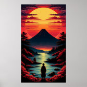 Sunset River With Volcano ポスター (正面)