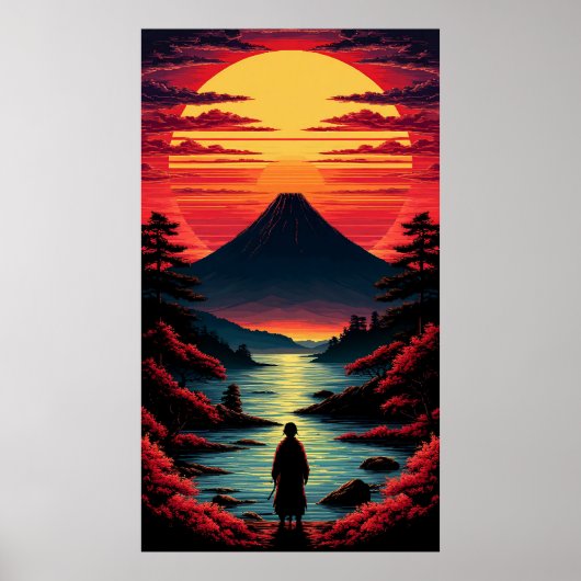 Sunset River With Volcano ポスター (正面)