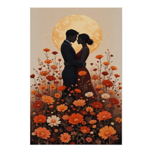 Sunset Romance Painting - Floral Couple Wall Art ポスター (正面)