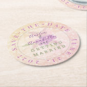 Sunset Rose Blush Bow Bouquet Save-the-Date  ラウンドペーパーコースター (アングル)
