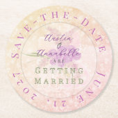 Sunset Rose Blush Bow Bouquet Save-the-Date  ラウンドペーパーコースター (正面)