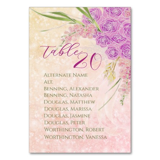 Sunset Rose Blush Sheer bow and Bouquet  テーブルナンバー (正面)