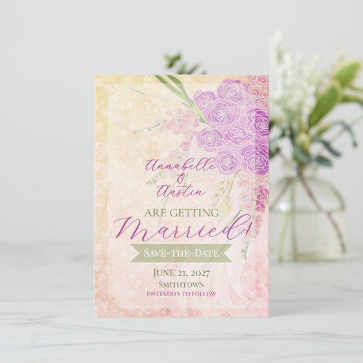 Sunset Rose blush sheer bow Bouquet  招待状 (スタンド正面)