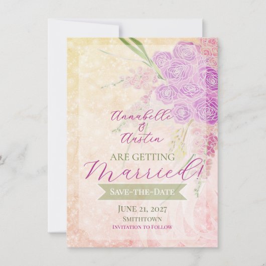 Sunset Rose blush sheer bow Bouquet  招待状 (正面)