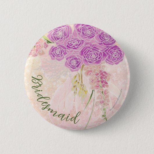 Sunset rose Blush sheer bow Bouquet bridesmaid  缶バッジ (正面)