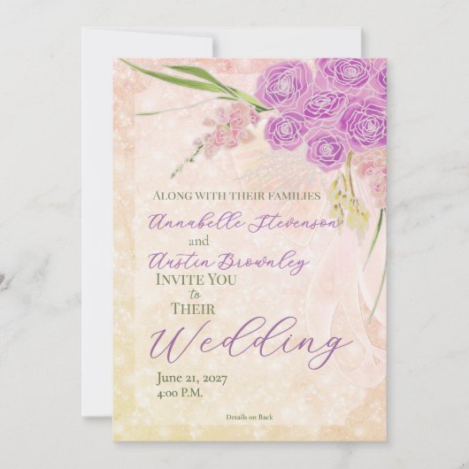 Sunset Rose blush Sheer bow Bouquet Wedding  招待状 (正面)