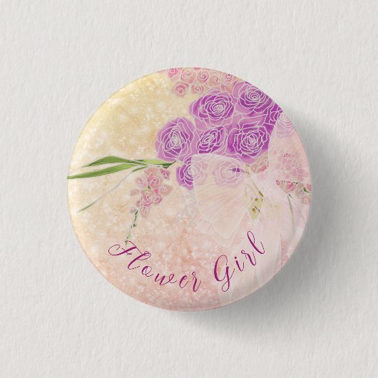 Sunset rose Flower girl Bouquet and Blush bow 缶バッジ (正面)