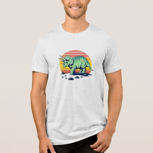 Sunset Safari: Retro Triceratops T-Shirt トライブレンドTシャツ (正面)