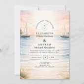 Sunset Sailboat Seaside Wedding 招待状 (正面)