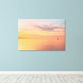 Sunset Sailboats Calm Ocean Horizon Glow キャンバスプリント (インサイチュ (ウッドフロア))
