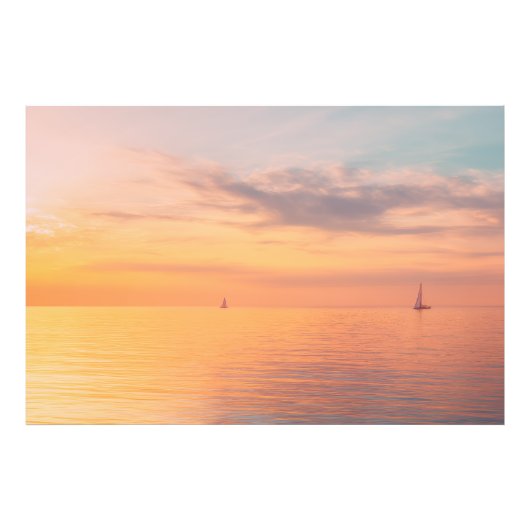 Sunset Sailboats Calm Ocean Horizon Glow フォトプリント (正面)