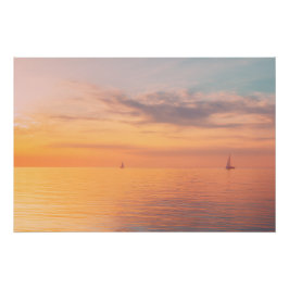 Sunset Sailboats Calm Ocean Horizon Glow ポスター