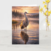 Sunset Sandhill Crane Reflective Water Scene カード (黄色い花)