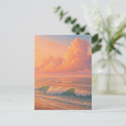 Sunset Sea Cloud - Pastel Painting Style ポストカード (スタンド正面)