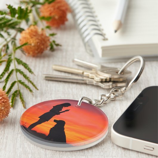 Sunset Silhouette Dog & Owner Keychain キーホルダー (正面右)