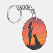 Sunset Silhouette Dog & Owner Keychain キーホルダー (正面左)