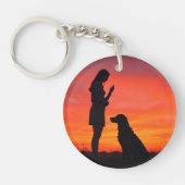 Sunset Silhouette Dog & Owner Keychain キーホルダー (正面)