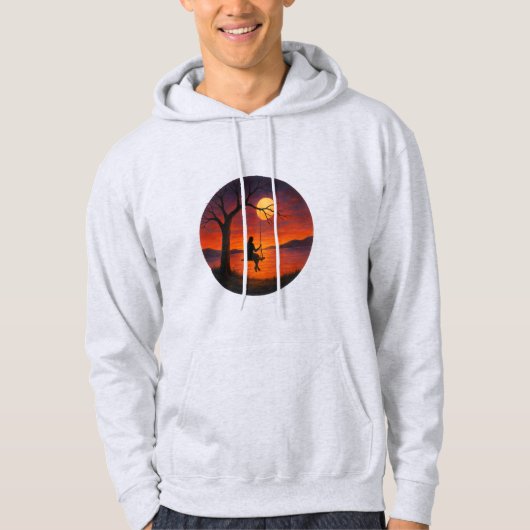 Sunset Silhouette Swing Art Adult Hoodie パーカ (正面)