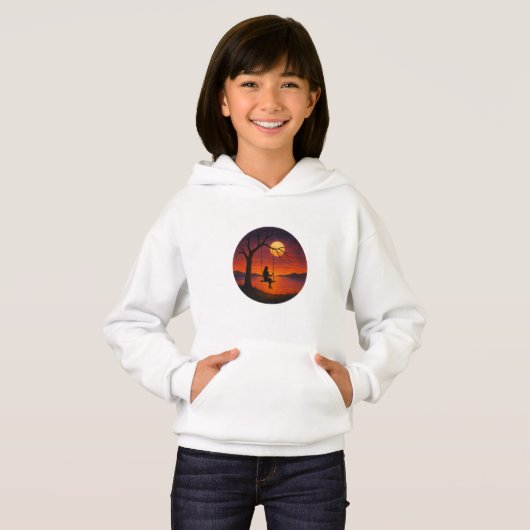 Sunset Silhouette Swing Art Kids’ Hoodie (正面フル)