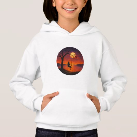 Sunset Silhouette Swing Art Kids’ Hoodie (正面)