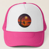 Sunset Silhouette Swing Art Trucker Hat キャップ (正面)