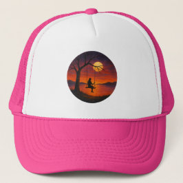 Sunset Silhouette Swing Art Trucker Hat キャップ