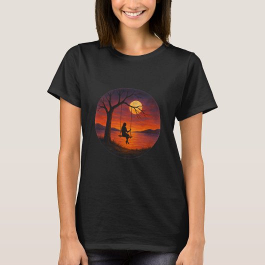 Sunset Silhouette Swing Art Women’s T-Shirt Tシャツ (正面)