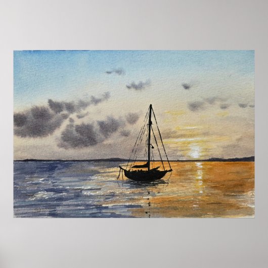 Sunset Sky Watercolor Painting  ポスター (正面)