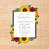 Sunset Sunflower Rose Floral Wedding アクリル招待状 (正面)