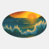 Sunset Surf – Bold Ocean Wave Art Sticker 楕円形シール (正面)
