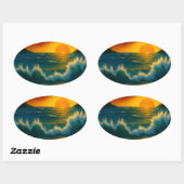Sunset Surf – Bold Ocean Wave Art Sticker 楕円形シール (シート)