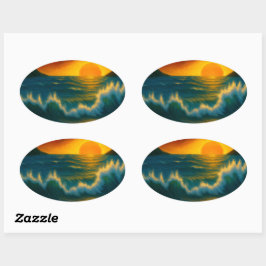 Sunset Surf – Bold Ocean Wave Art Sticker 楕円形シール