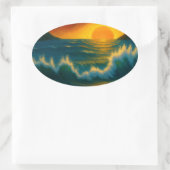 Sunset Surf – Bold Ocean Wave Art Sticker 楕円形シール (バッグ)