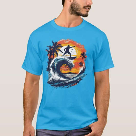 Sunset Surf Wave Graphic T-Shirt Tシャツ (正面)
