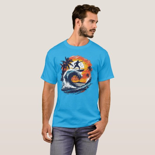 Sunset Surf Wave Graphic T-Shirt Tシャツ (正面フル)
