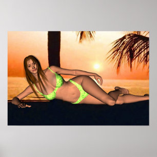 Sunset Swimsuit Pose ポスター