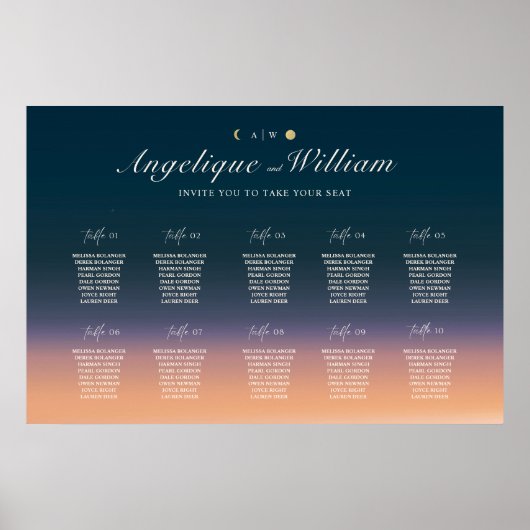 Sunset to Moonrise Wedding Seating Chart ポスター (正面)