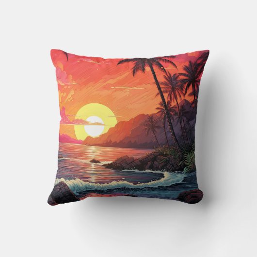 Sunset Tropical Beach Paradise Island  クッション (裏面)
