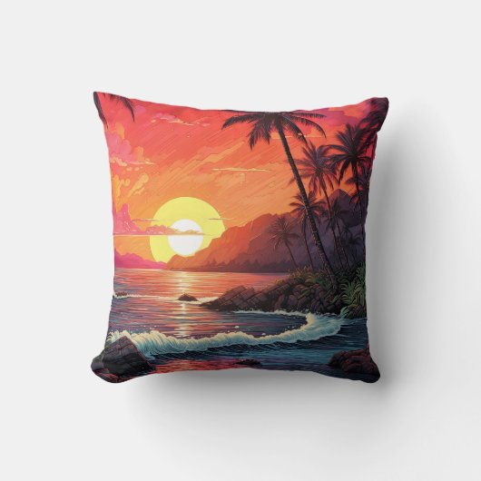 Sunset Tropical Beach Paradise Island クッション (正面)